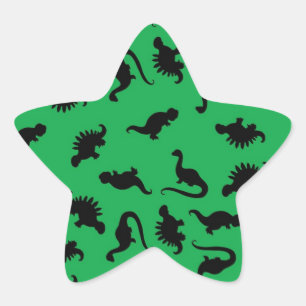Dinosaur Silhouettes on Green Background Pattern Star Sticker