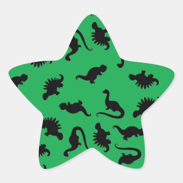 Dinosaur Silhouettes on Green Background Pattern Star Sticker (Front)