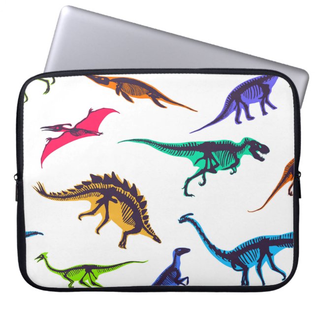 Dinosaur silhouettes: vintage sketch pattern. laptop sleeve (Front)