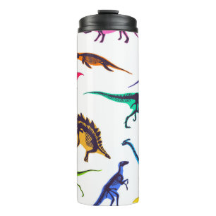 Dinosaur silhouettes: vintage sketch pattern. thermal tumbler