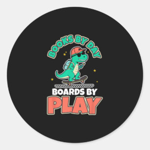 Dinosaur Skateboarding Books Dino Play Fun Activit Classic Round Sticker