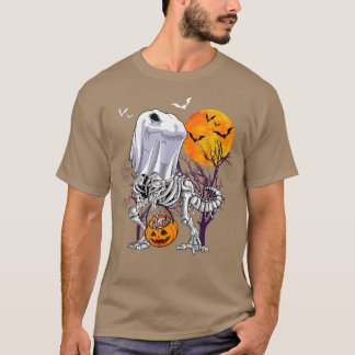 Dinosaur Skeleton Funny Halloween Candy Pumpkin  T-Shirt