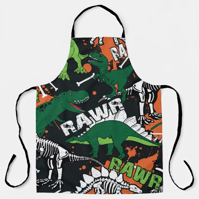 Dinosaur skeleton, grunge seamless pattern. apron (Front)