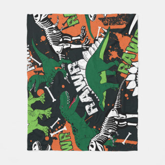 Dinosaur skeleton, grunge seamless pattern. fleece blanket