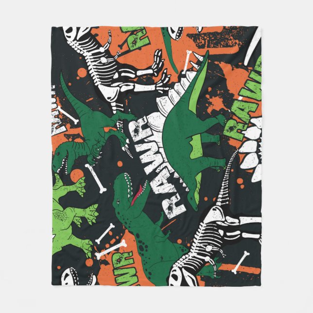 Dinosaur skeleton, grunge seamless pattern. fleece blanket (Front)