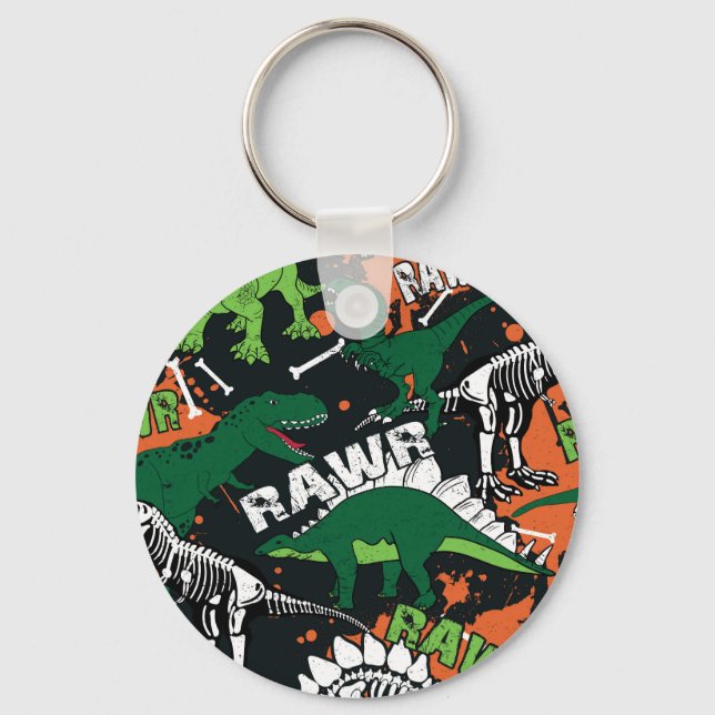 Dinosaur skeleton, grunge seamless pattern. key ring (Front)