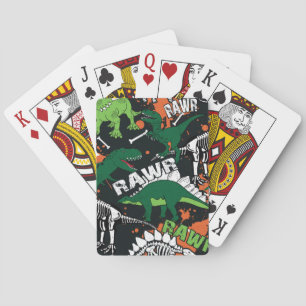 Dinosaur skeleton, grunge seamless pattern. playing cards