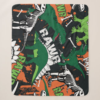Dinosaur skeleton, grunge seamless pattern. sherpa blanket