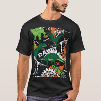 Dinosaur skeleton, grunge seamless pattern. T-Shirt