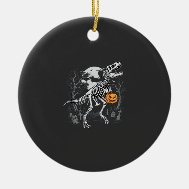 Dinosaur Skeleton Halloween Pumpkin Graveyard Desi Ceramic Tree Decoration (Front)