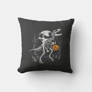Dinosaur Skeleton Halloween Pumpkin Graveyard Desi Cushion