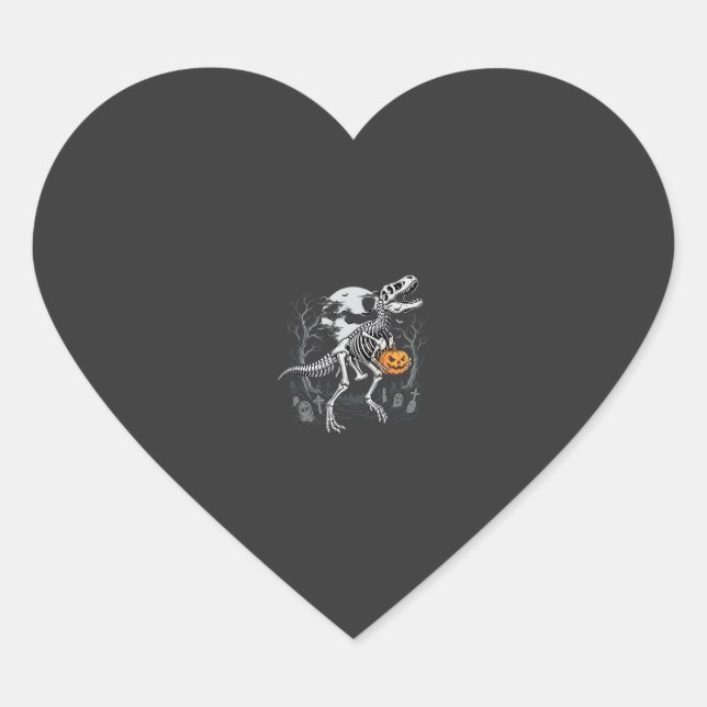 Dinosaur Skeleton Halloween Pumpkin Graveyard Desi Heart Sticker (Front)