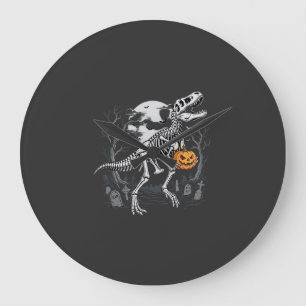 Dinosaur Skeleton Halloween Pumpkin Graveyard Desi Large Clock