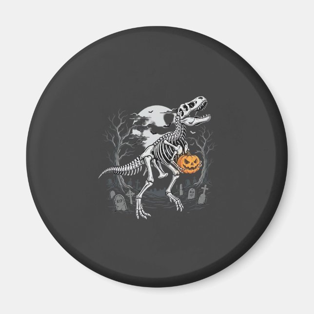 Dinosaur Skeleton Halloween Pumpkin Graveyard Desi Magnet (Front)