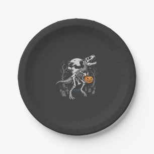 Dinosaur Skeleton Halloween Pumpkin Graveyard Desi Paper Plate