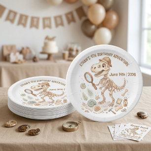 Dinosaur Skeleton Paleontologist Boy 4th Birthday Paper Plate