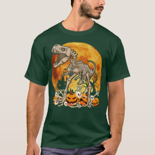Dinosaur Skeleton Pumpkin With Moon Halloween Cost T-Shirt