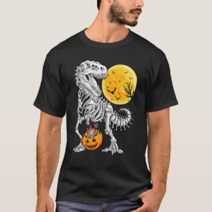 Dinosaur Skeleton T Rex Scary Pumpkins Halloween T-Shirt
