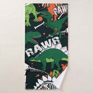 Dinosaur skeleton. Vintage grunge pattern Bath Towel