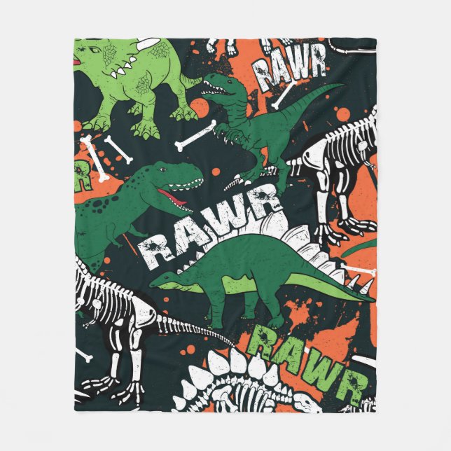 Dinosaur skeleton. Vintage grunge pattern Fleece Blanket (Front)