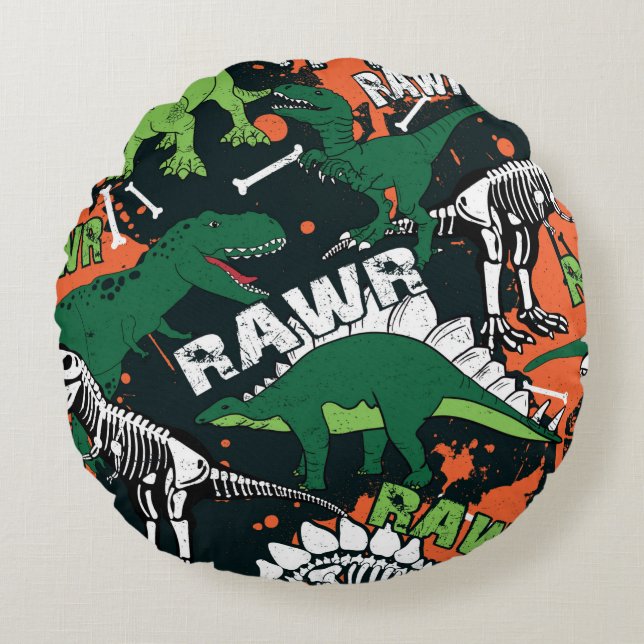 Dinosaur skeleton. Vintage grunge pattern Round Cushion (Front)