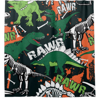 Dinosaur skeleton. Vintage grunge pattern Shower Curtain