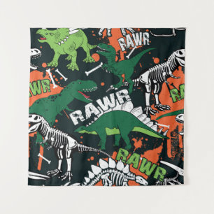 Dinosaur skeleton. Vintage grunge pattern Tapestry