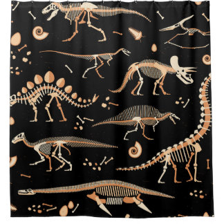 Dinosaur skeletons, fossils, vintage pattern. shower curtain