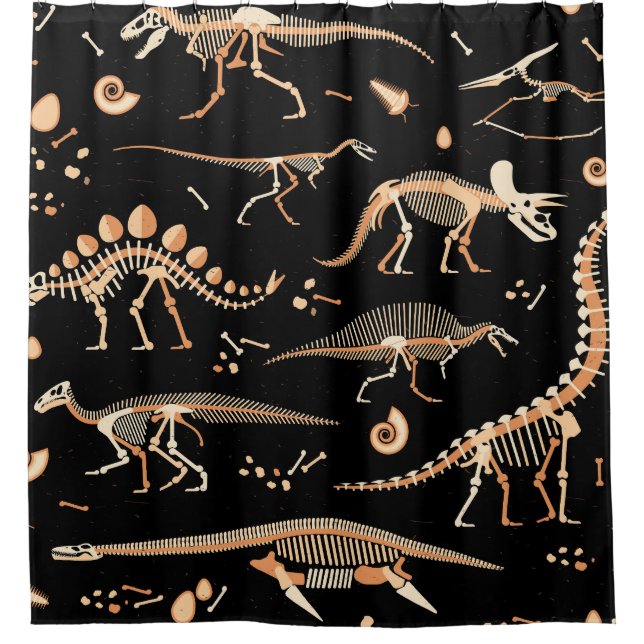 Dinosaur skeletons, fossils, vintage pattern. shower curtain (Front)
