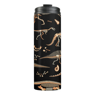 Dinosaur skeletons, fossils, vintage pattern. thermal tumbler