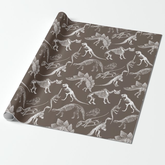 Dinosaur skeletons pattern design wrapping paper (Unrolled)
