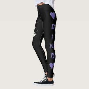 Dinosaur - Sketched Art Animal in Black & Purple Leggings
