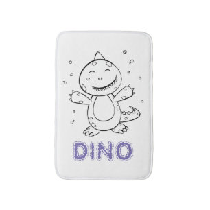 Dinosaur - Sketched Art Animal in Black & White Bath Mat