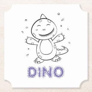 Dinosaur - Sketched Art Animal in Black & White Paper Coaster