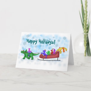 Dinosaur Sleigh Ride Holiday Card