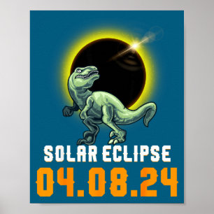Dinosaur Solar Eclipse April 8 2024 Cool Funny Ecl Poster