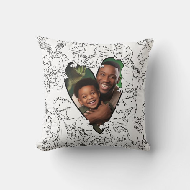 Dinosaur Son Daughter Color-in Photo Cushion (Front)