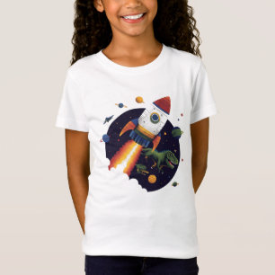Dinosaur Space Rocket Ship Outer Space Adventure T-Shirt