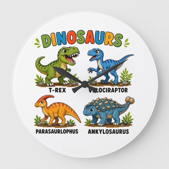 Dinosaur Species Learning for Kids Large Clock (Front)