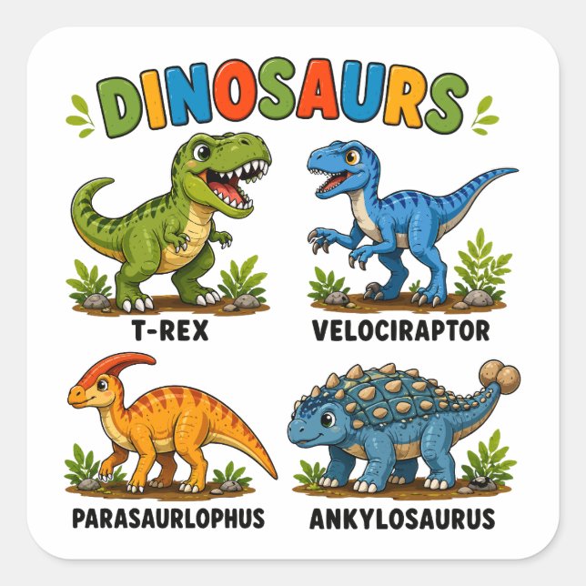 Dinosaur Species Learning for Kids Square Sticker (Front)