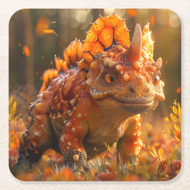 Dinosaur Square Paper Coaster (Front)