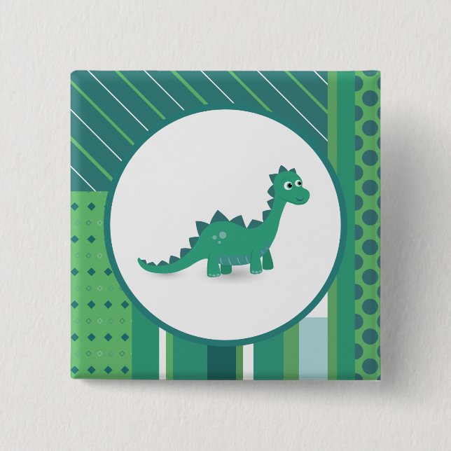 Dinosaur square pinback button (Front)