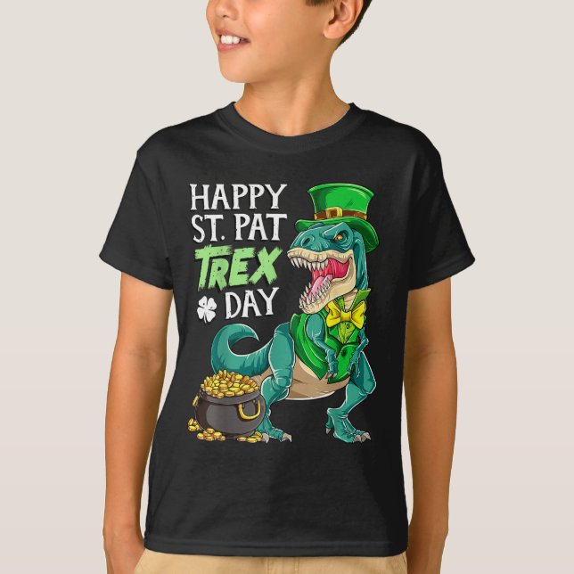 Dinosaur St Patricks Day Happy St Pat Trex T Rex B T-Shirt (Front)