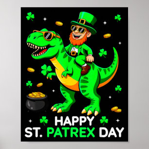 Dinosaur st patricks day leprechaun saint pattys poster