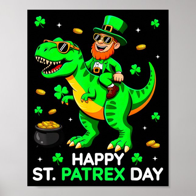 Dinosaur st patricks day leprechaun saint pattys poster (Front)