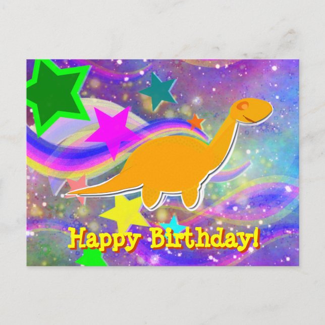Dinosaur Stars & Swirls Happy Birthday Postcard (Front)
