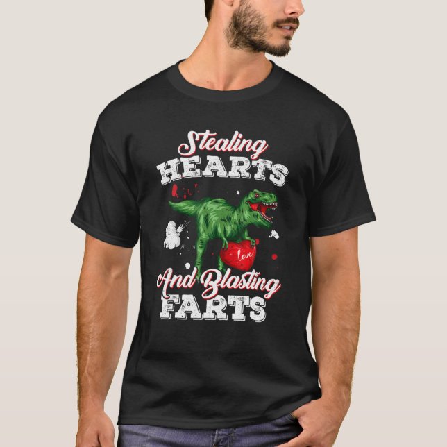 Dinosaur Stealing Hearts And Blasting Farts Valent T-Shirt (Front)