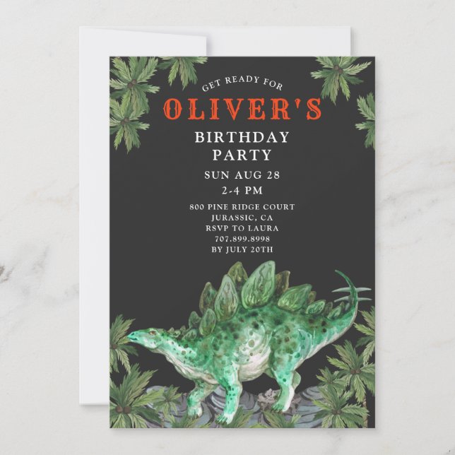 Dinosaur Stegosaurus Kid's Birthday Invitation (Front)
