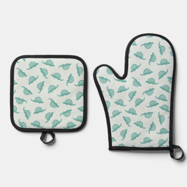 Dinosaur Stegosaurus pattern Oven Mitt & Pot Holder Set (Front)