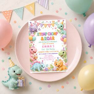 Dinosaur Stomp Chomp And Roar Birthday Party Invitation